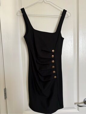Zara Sleeveless Black Ruched Front Button Sheath Dress